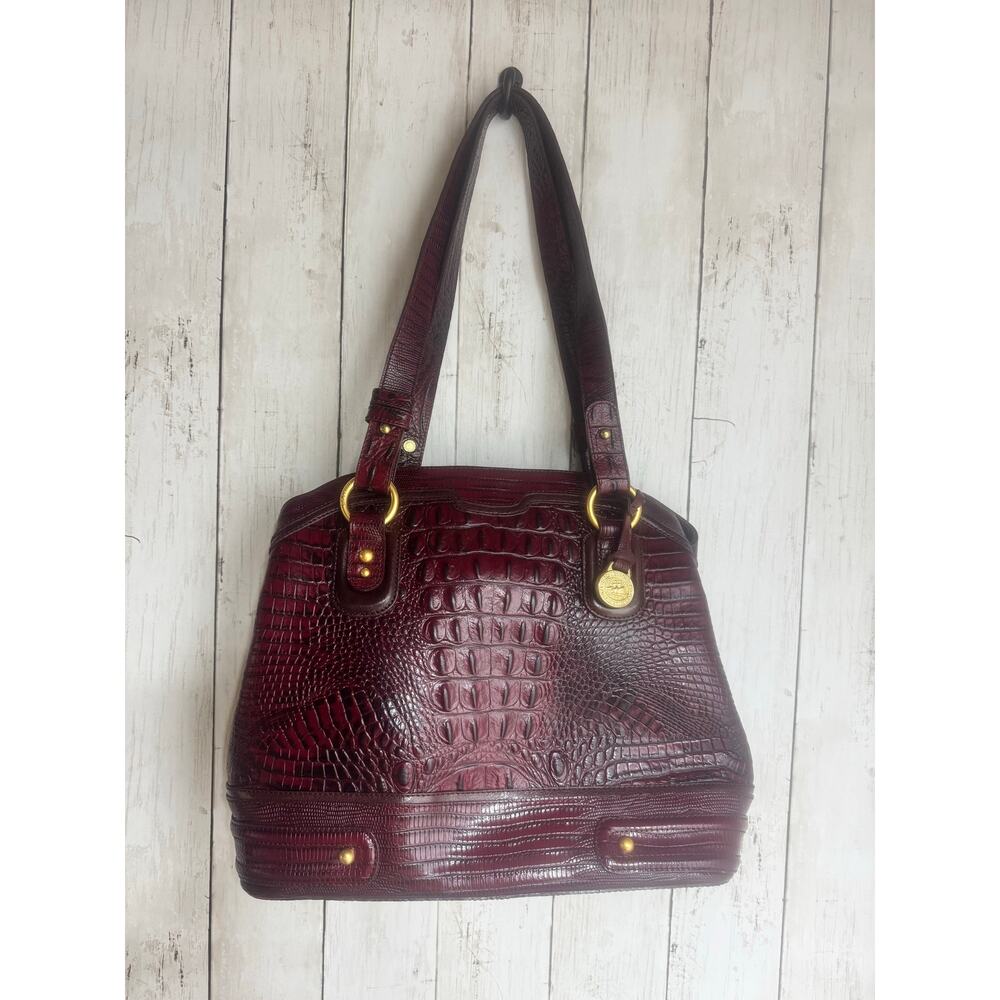 Brahmin  Crocodile embossed shoulder women bag Deep burgundy with wallet.
